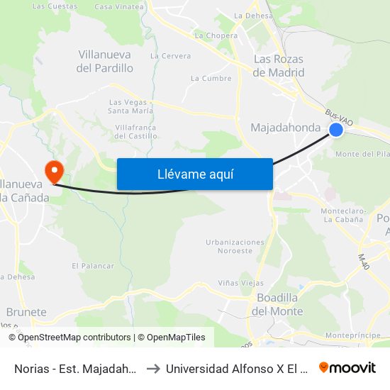 Norias - Est. Majadahonda to Universidad Alfonso X El Sabio map