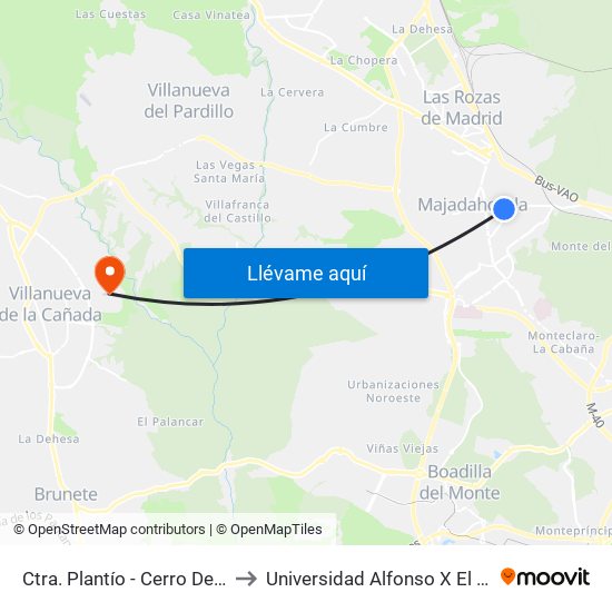 Ctra. Plantío - Cerro Del Aire to Universidad Alfonso X El Sabio map