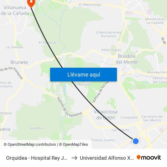 Orquídea - Hospital Rey Juan Carlos to Universidad Alfonso X El Sabio map