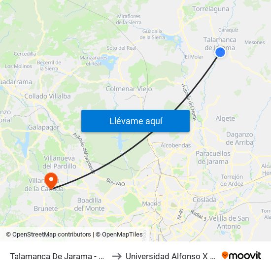 Talamanca Del Jarama - Escuelas to Universidad Alfonso X El Sabio map