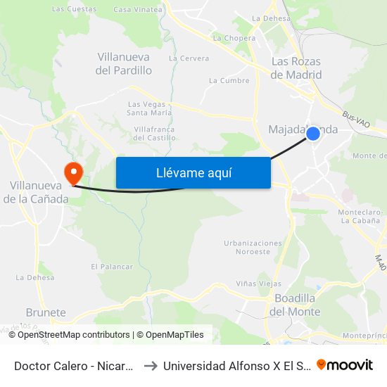 Doctor Calero - Nicaragua to Universidad Alfonso X El Sabio map