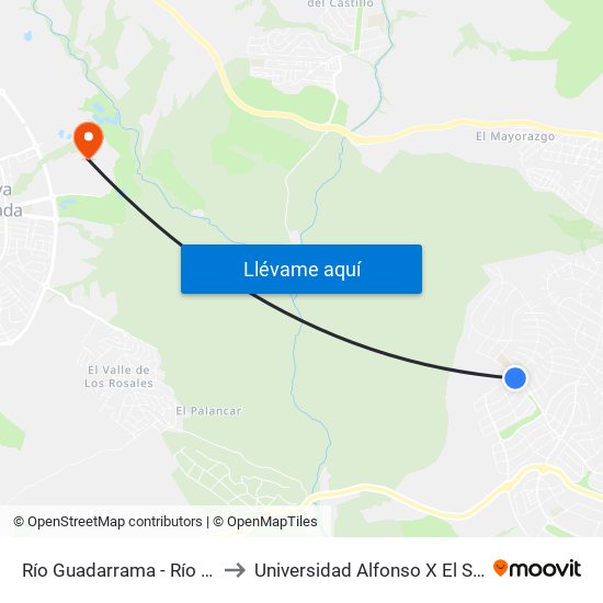 Río Guadarrama - Río Tajo to Universidad Alfonso X El Sabio map