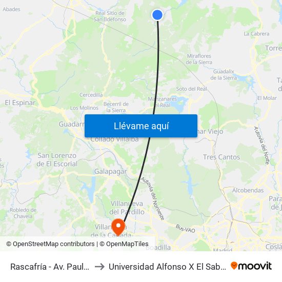 Rascafría - Av. Paular to Universidad Alfonso X El Sabio map