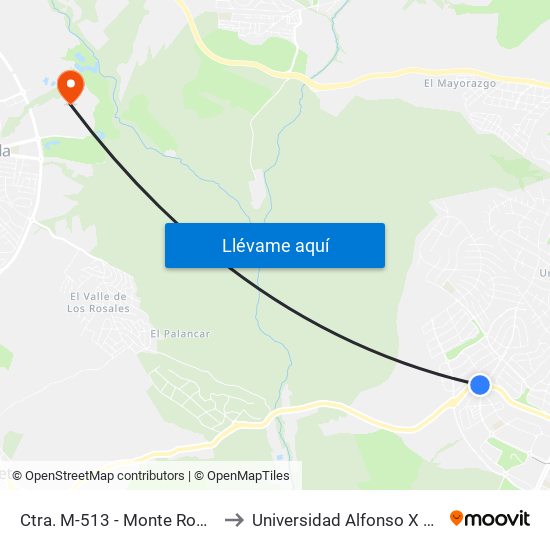 Ctra. M-513 - Monte Romanillos to Universidad Alfonso X El Sabio map