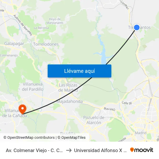 Av. Colmenar Viejo - C. C. El Zoco to Universidad Alfonso X El Sabio map