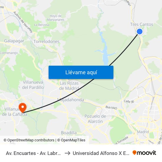 Av. Encuartes - Av. Labradores to Universidad Alfonso X El Sabio map
