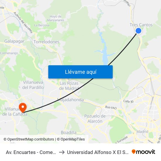 Av. Encuartes - Comercio to Universidad Alfonso X El Sabio map