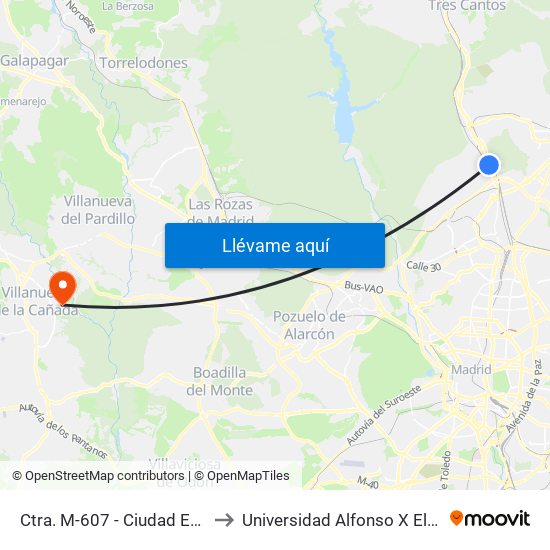 Ctra. M-607 - Ciudad Escolar to Universidad Alfonso X El Sabio map