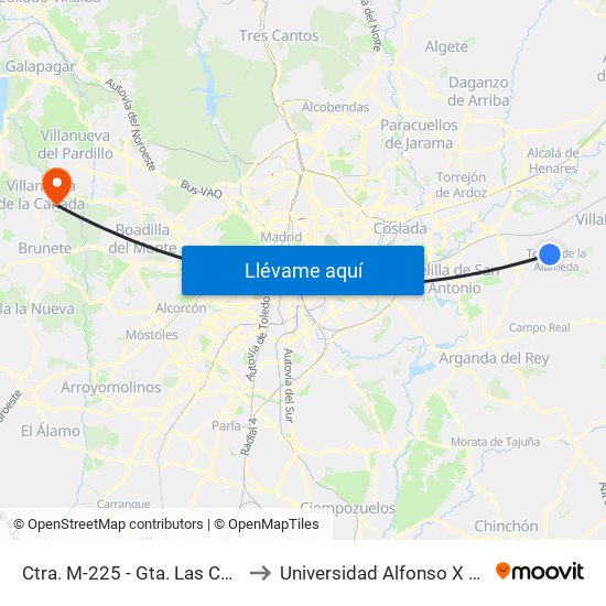 Ctra. M-225 - Gta. Las Conejeras to Universidad Alfonso X El Sabio map