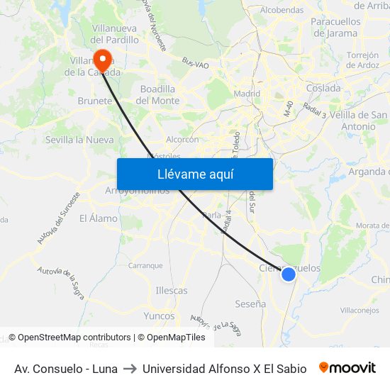 Av. Consuelo - Luna to Universidad Alfonso X El Sabio map