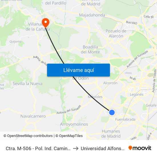 Ctra. M-506 - Pol. Ind. Camino De La Carrera to Universidad Alfonso X El Sabio map