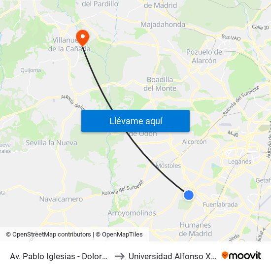 Av. Pablo Iglesias - Dolores Ibárruri to Universidad Alfonso X El Sabio map