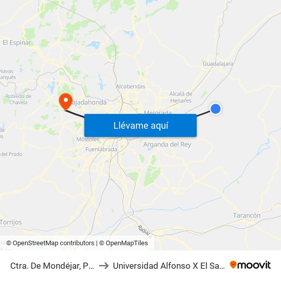 Ctra. De Mondéjar, Pioz to Universidad Alfonso X El Sabio map