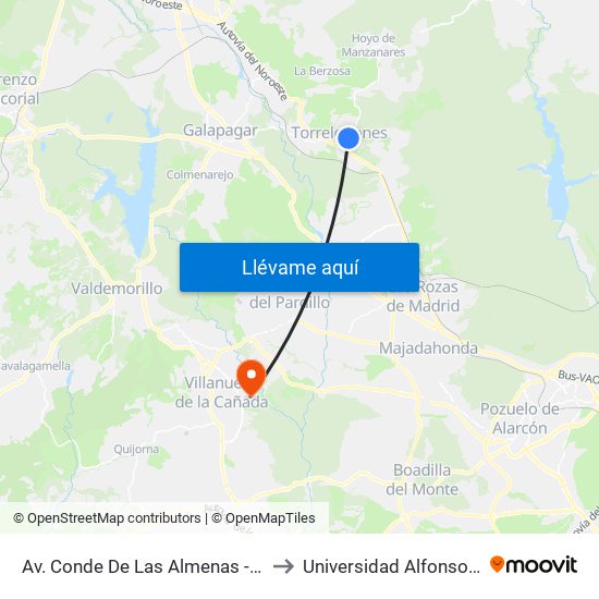 Av. Conde De Las Almenas - Arturo Pacios to Universidad Alfonso X El Sabio map