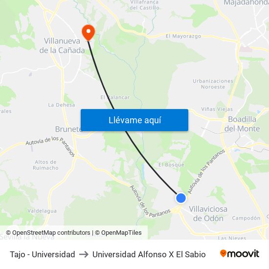 Tajo - Universidad to Universidad Alfonso X El Sabio map