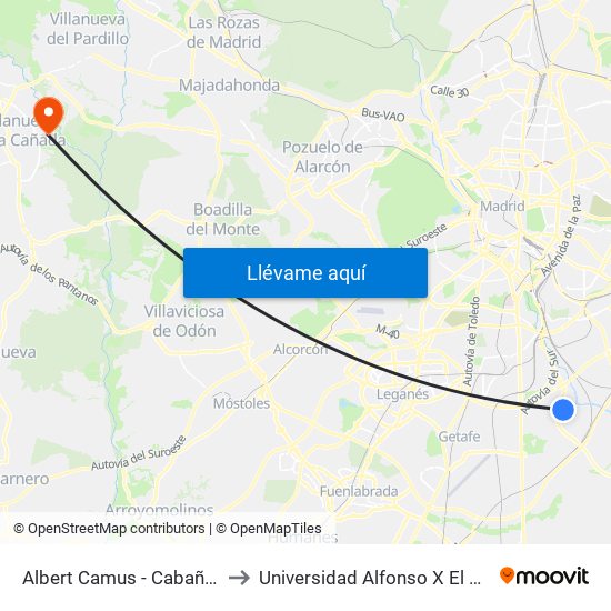 Albert Camus - Cabañeros to Universidad Alfonso X El Sabio map