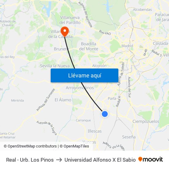 Real - Urb. Los Pinos to Universidad Alfonso X El Sabio map