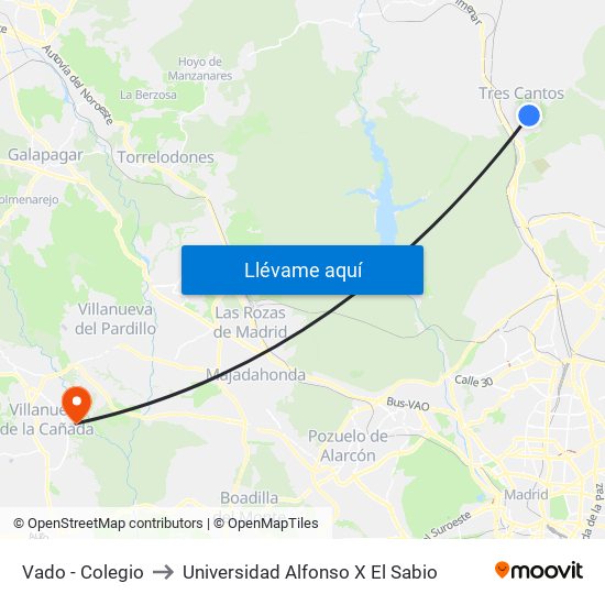 Vado - Colegio to Universidad Alfonso X El Sabio map