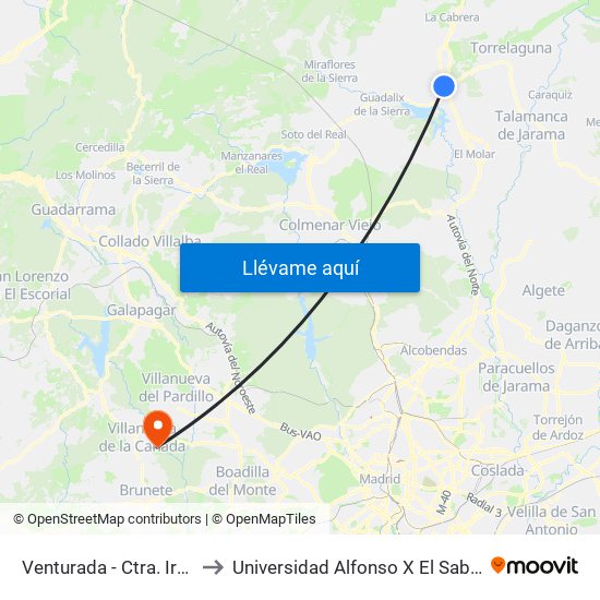 Venturada - Ctra. Irún to Universidad Alfonso X El Sabio map