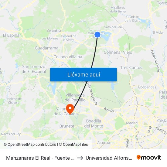 Manzanares El Real - Fuente De Las Ermitas to Universidad Alfonso X El Sabio map
