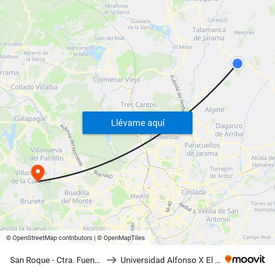 San Roque - Ctra. Fuentelsaz to Universidad Alfonso X El Sabio map