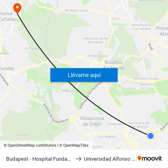 Budapest - Hospital Fundación Alcorcón to Universidad Alfonso X El Sabio map