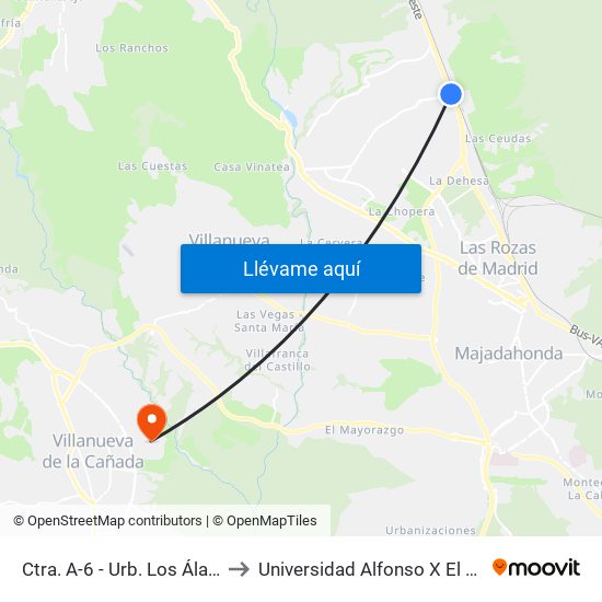 Ctra. A-6 - Urb. Los Álamos to Universidad Alfonso X El Sabio map
