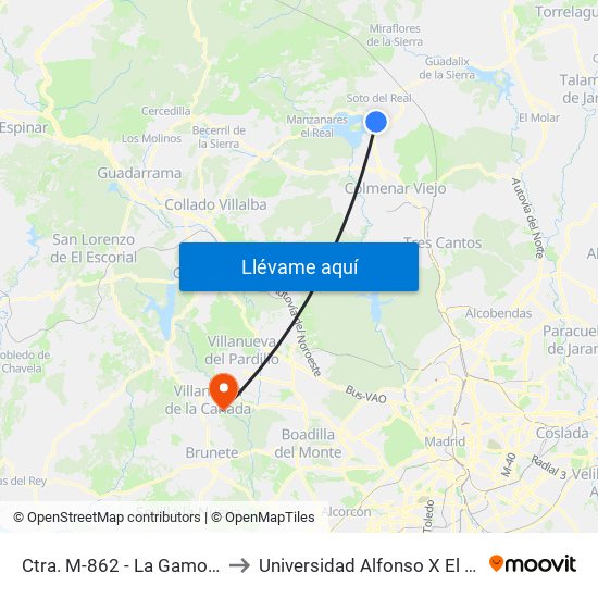 Ctra. M-862 - La Gamonosa to Universidad Alfonso X El Sabio map
