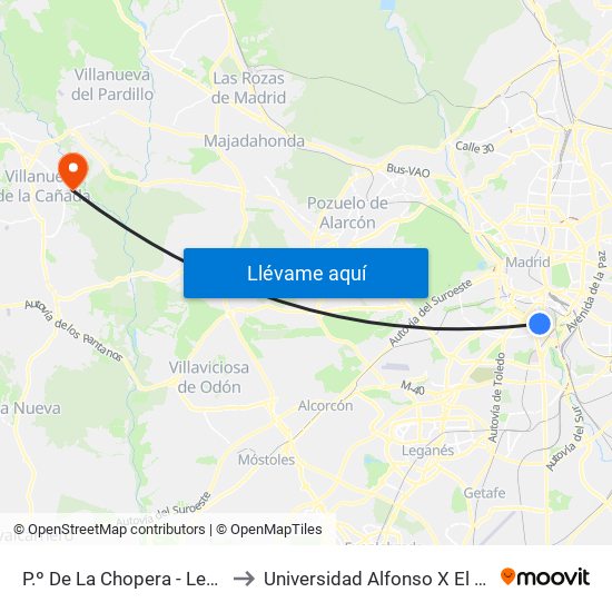 P.º De La Chopera - Legazpi to Universidad Alfonso X El Sabio map