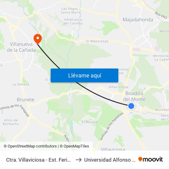 Ctra. Villaviciosa - Est. Ferial De Boadilla to Universidad Alfonso X El Sabio map