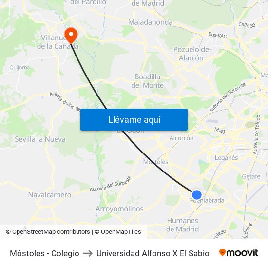 Móstoles - Colegio to Universidad Alfonso X El Sabio map