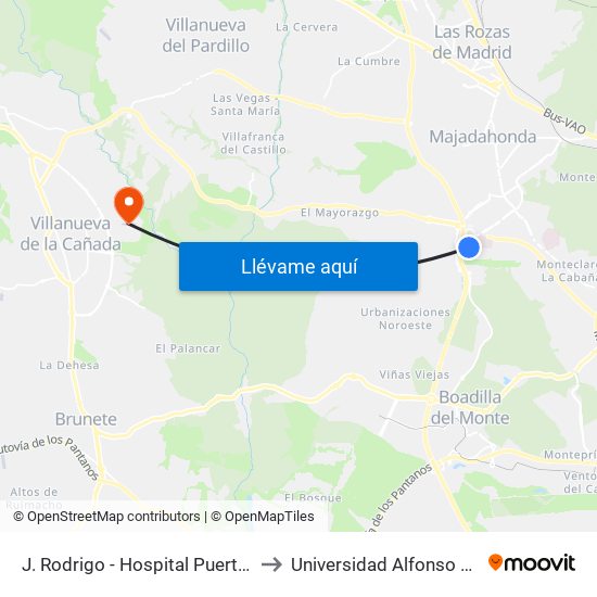 J. Rodrigo - Hospital Puerta De Hierro to Universidad Alfonso X El Sabio map