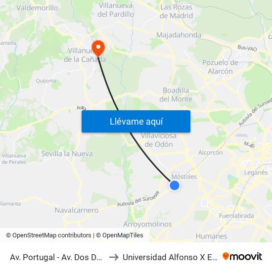Av. Portugal - Av. Dos De Mayo to Universidad Alfonso X El Sabio map