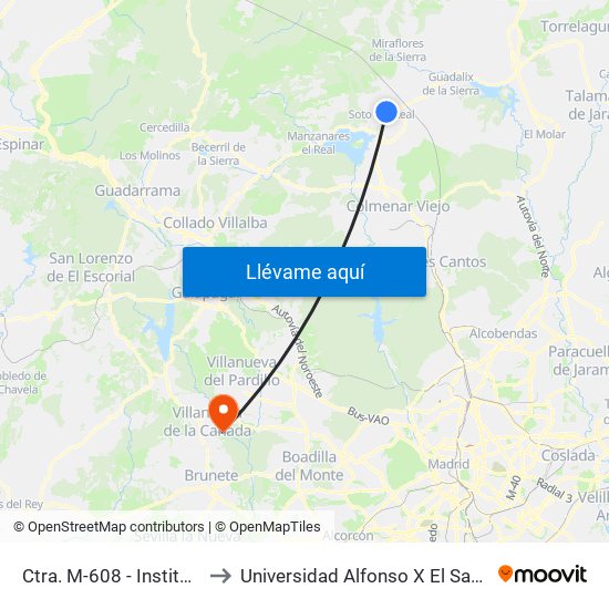 Ctra. M-608 - Instituto to Universidad Alfonso X El Sabio map