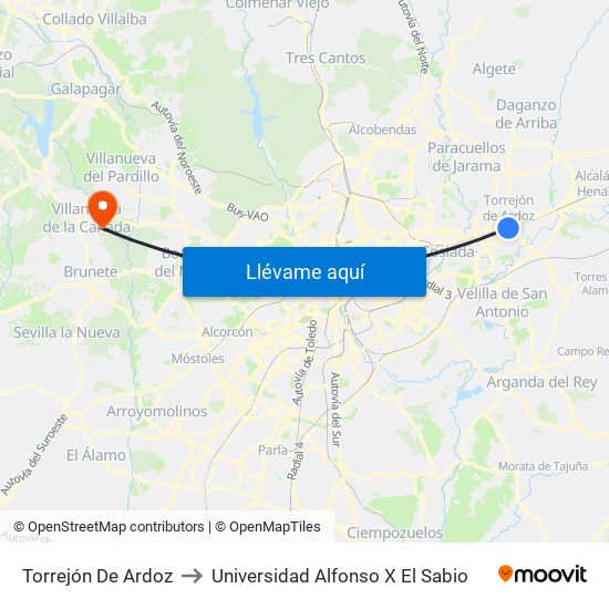 Torrejón De Ardoz to Universidad Alfonso X El Sabio map