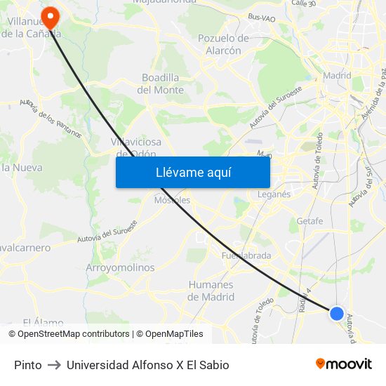 Pinto to Universidad Alfonso X El Sabio map