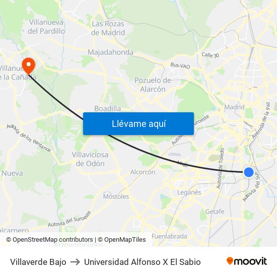 Villaverde Bajo to Universidad Alfonso X El Sabio map