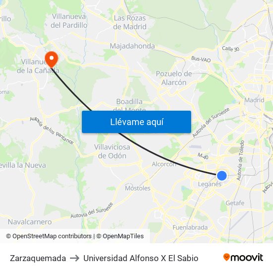 Zarzaquemada to Universidad Alfonso X El Sabio map