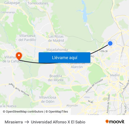 Mirasierra to Universidad Alfonso X El Sabio map