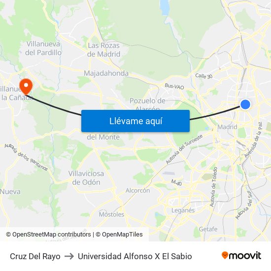 Cruz Del Rayo to Universidad Alfonso X El Sabio map