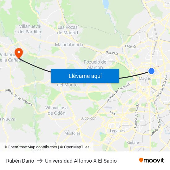 Rubén Darío to Universidad Alfonso X El Sabio map