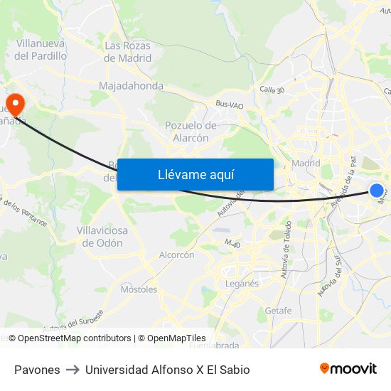Pavones to Universidad Alfonso X El Sabio map