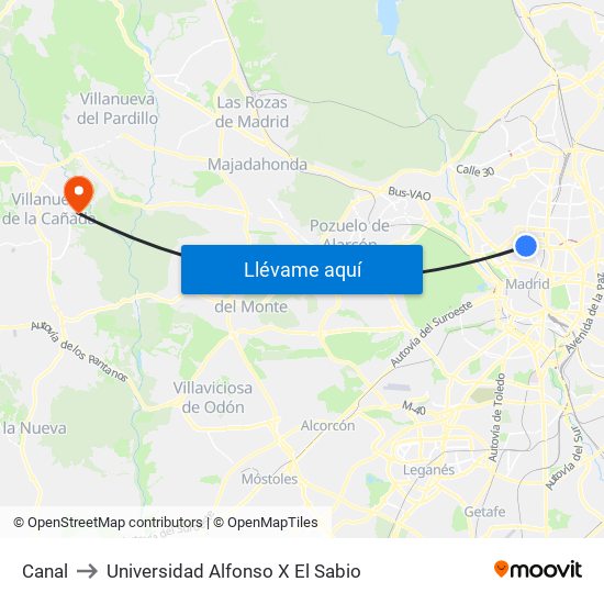 Canal to Universidad Alfonso X El Sabio map