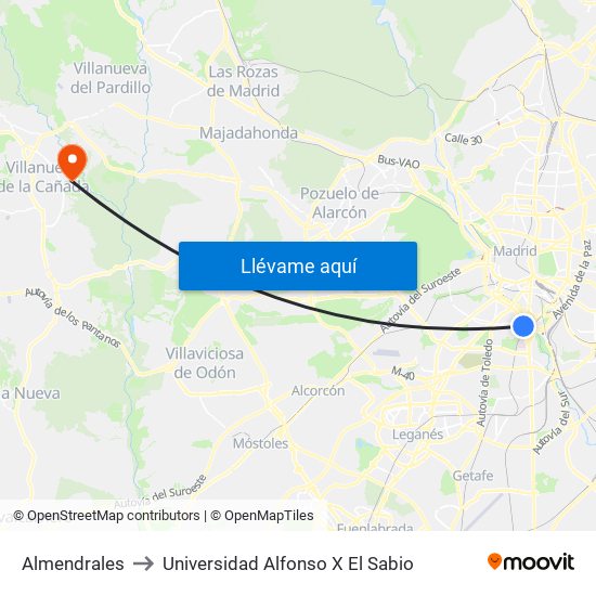 Almendrales to Universidad Alfonso X El Sabio map