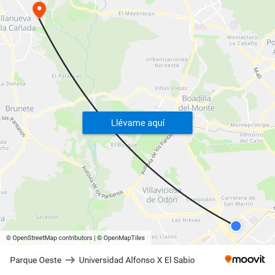 Parque Oeste to Universidad Alfonso X El Sabio map