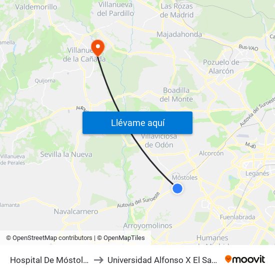 Hospital De Móstoles to Universidad Alfonso X El Sabio map