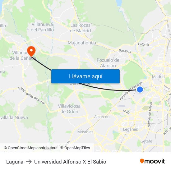 Laguna to Universidad Alfonso X El Sabio map