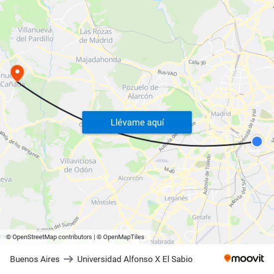 Buenos Aires to Universidad Alfonso X El Sabio map