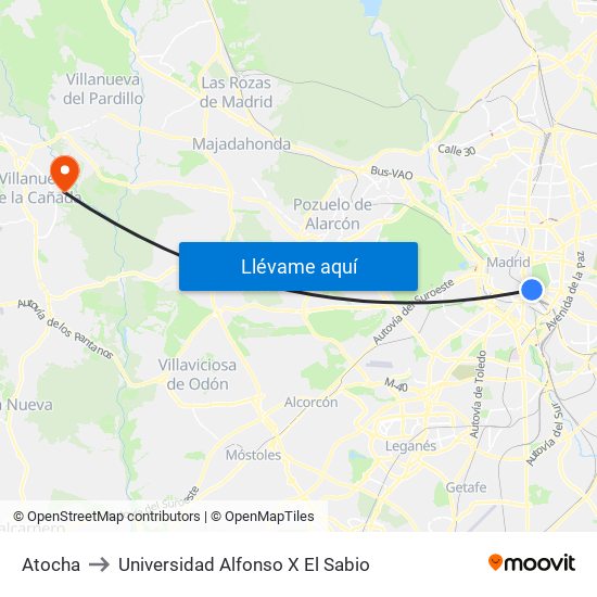 Atocha to Universidad Alfonso X El Sabio map