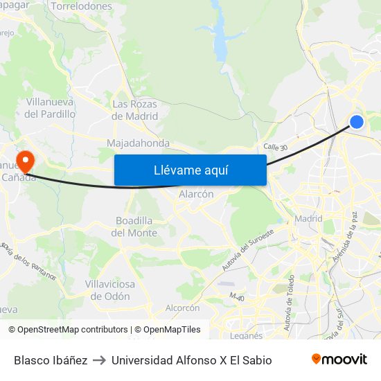Blasco Ibáñez to Universidad Alfonso X El Sabio map
